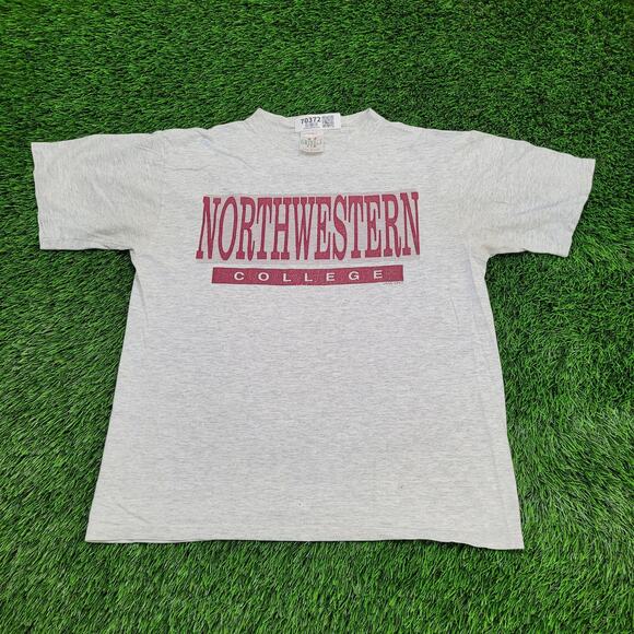 Vintage 90s Northwestern College Shirt Large 21x25 Crop USA - Picture 1 of 15